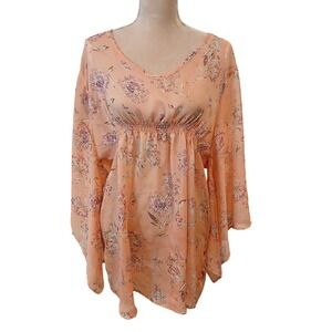 Vtg Icing Pink Floral Boho Kimono Blouse Top One Size Fairy Whimsical  Y2k